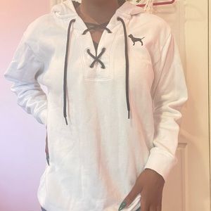 White PINK lace up sweatshirt